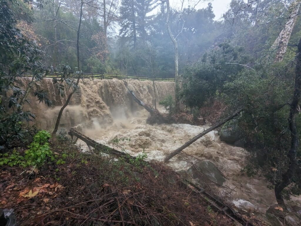 January 2023 flooding of historical mission dam in Santa Barbara, CA
