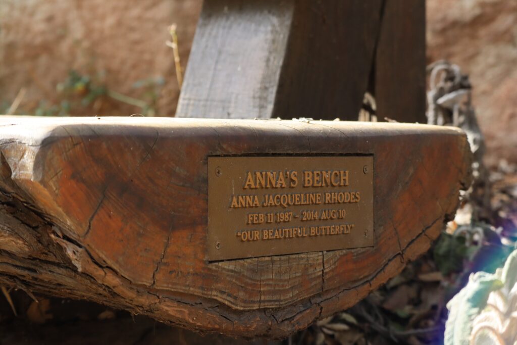 Memorial bench plaque at Santa Barbara Botanic Garden