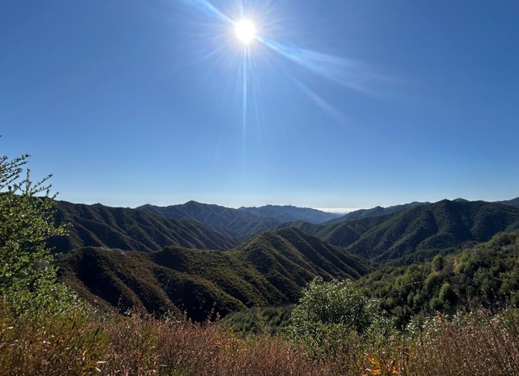 A view of the Santa Lucia Range, looking east from the trail to our target point near Cone Peak in Monterey County, California.